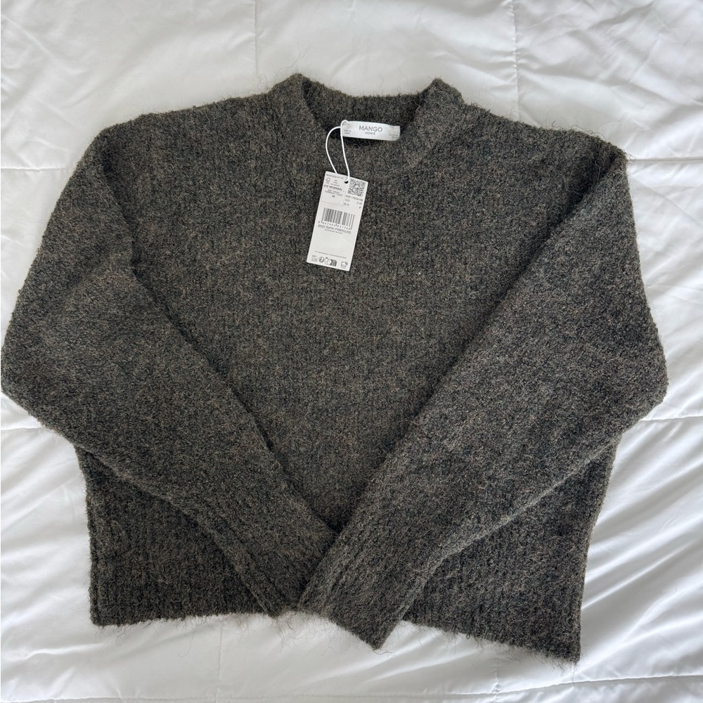 Mango Dark Olive Crew Neck Sweater